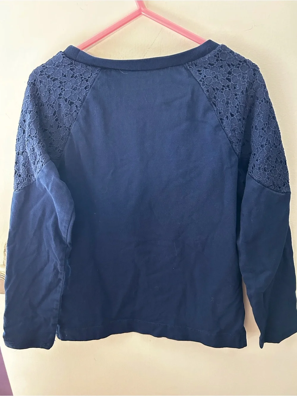 Carter's Navy Long Sleeve Top with Lace Shoulders